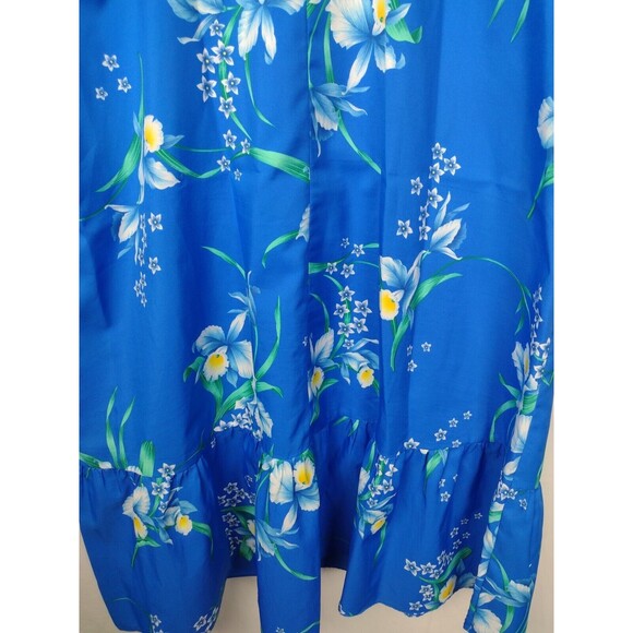 Hukilau Fashions Womens Mumu Tropical Hawaiian Dress Vibrant Blue Floral L Vtg - Picture 11 of 16